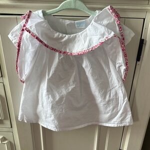 Edgehill Collection White Blouse with Floral Pink Trim